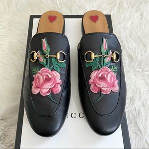 ‼️HOLD ‼️Gucci Princetown Mule Floral Embroidered Black Leather Size 40